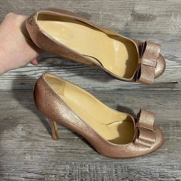Kate Spade Womens Krysta Bow Pump Pink Glitter Patent Leather Heels 9 - Picture 8 of 15